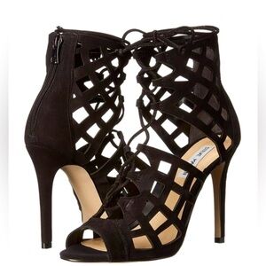 Steve Madden NWOT Sedduce Black Leather Upper Cage High Heels size 6